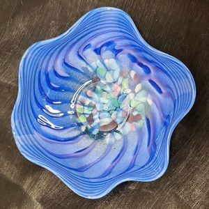 Swirling pattern trinket dish, handblown artisan glass